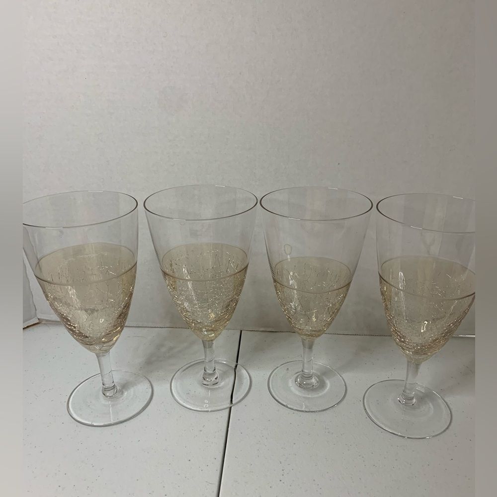 Amber Blown Crackle Glass Wine Glasses, made by Element, 9 oz (Set of 4) Vintage